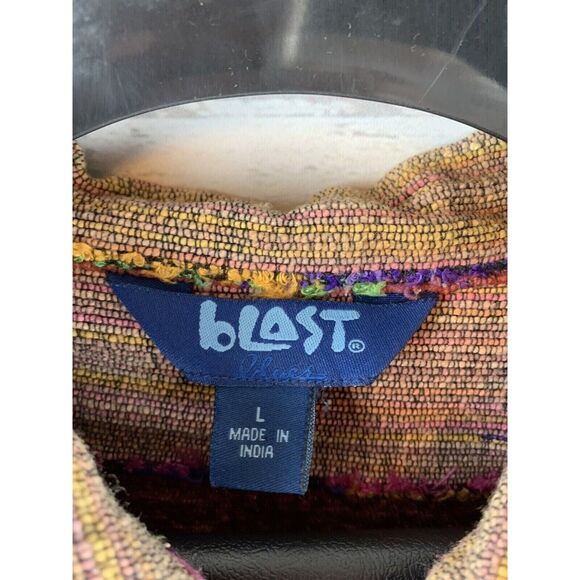 Blast Jacket Womens Large Vintage rust multi colored striped button front lined - Picture 3 of 5